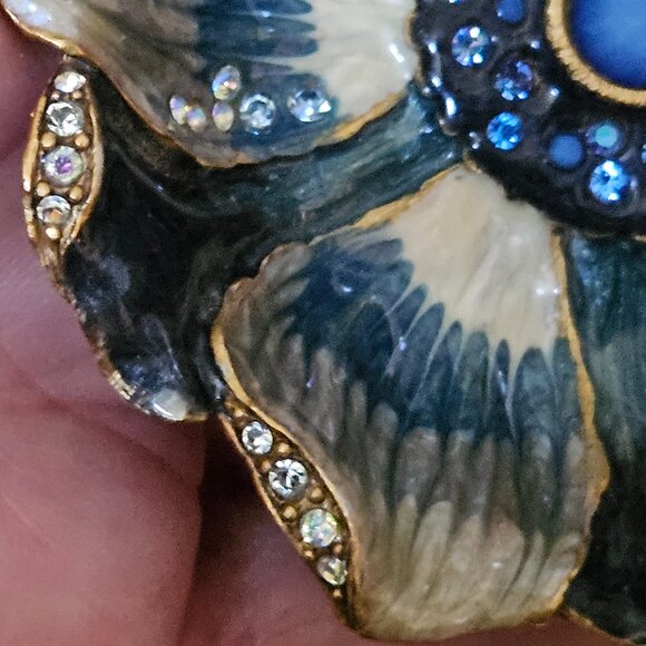 HANDSIGNED RARE JAY STRONGWATER BLUE FLOWER ENAMEL CRYSTAL JEWELRY TRAY DISH